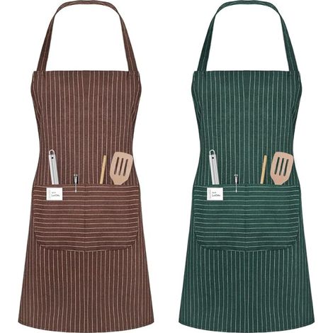 Tablier de cuisine ajustable unisexe vert et marron