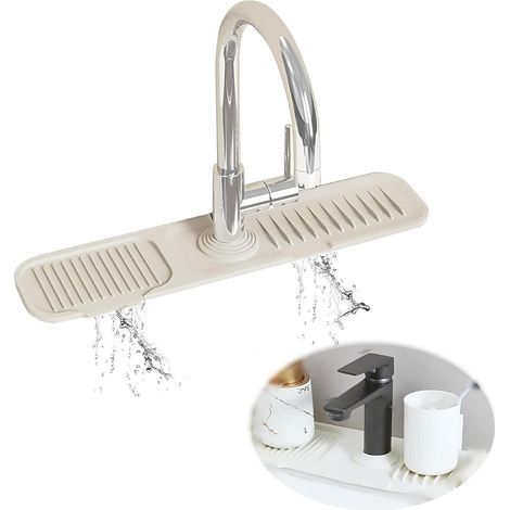 Tapis Evier Cuisine, Tapis de Robinet pour Évier De Cuisine, 45 x 10 cm, Beige Tapis de Séchage Vaisselle en Silicone, Résistant à la Chaleur et Antidérapant, 1 Pièce (1/5)