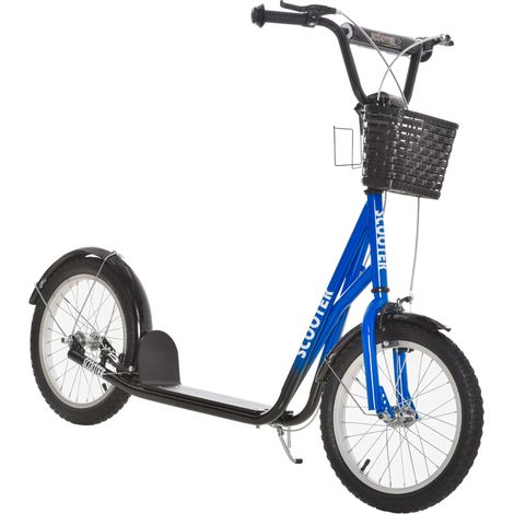 Kinderroller, Scooter mit Bremse, inkl. Korb, höhenverstellbar, für Kinder 5-12 J., blau+schwarz