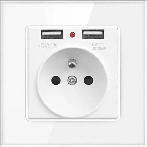 Prise Electrique Murale avec Double USB - Chargeur pour iPhone/Android prise française