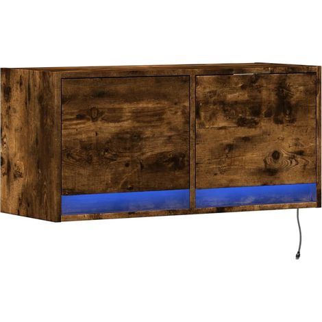 Mueble TV multimedia estante para televisión buffet para televisión comedor salón dormitorio suspendido con luces LED roble ahumado 80 x 31 x 35 cm marrón 020027992