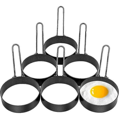 Lot de 6 cercles à œufs, anneaux de cuisson ronds en acier inoxydable, moules à œufs antiadhésifs pour la cuisson des œufs (1/5)