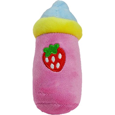 1 jouet en peluche pour chien, forme de biberon, rose, 16 cm, résistant aux morsures, pour soulager l'ennui et favoriser le grincement des dents (1/5)