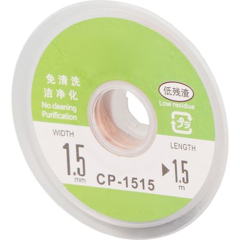 Entlötlitze mit geringer Zinnentfernungswirkung, kein Abwaschen erforderlich, weiches Entlötlitzengeflecht, 1,5 m Länge, für Leiterplatten CP 1515 (1/5)