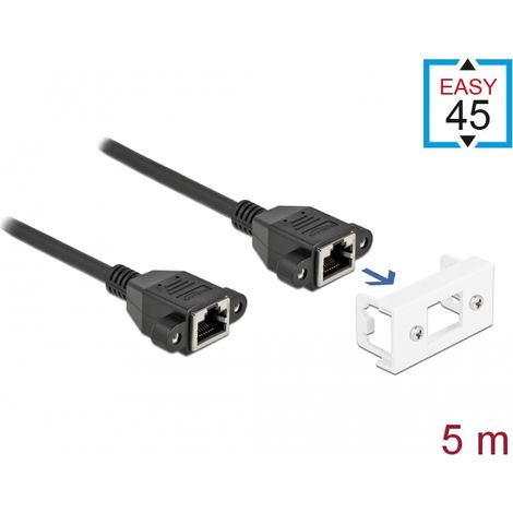 Delock Cable de extensión de red para el módulo Easy 45 S/FTP RJ45 hembra a RJ45 hembra Cat.6A 5 m negro