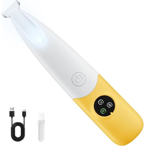 Tondeuse pour Chien et Chat. Recharge USB, lumière LED. Parfaite pour les pattes, oreilles, visage et fesses. Faible bruit et vibrations. Légère, 16x3.3x2.8cm(jaune) (1/5)