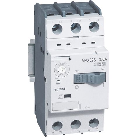 Disjoncteur moteur magnétothermique MPX³32S réglage thermique 1A à 1,6A pouvoir de coupure 100kA en 415V LEGRAND 417305 (1/2)