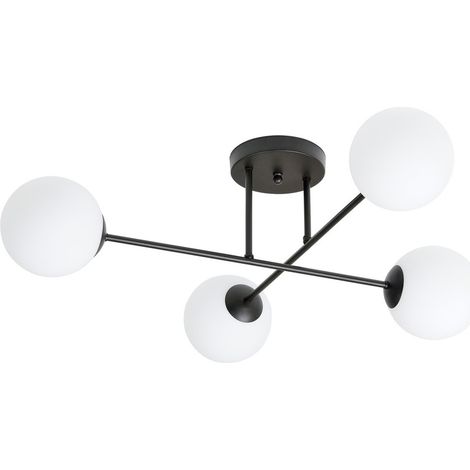 Lampada a Soffitto Roma, Acciaio verniciato a polvere, Vetro, Nero, Bianco, 55x26x75 cm