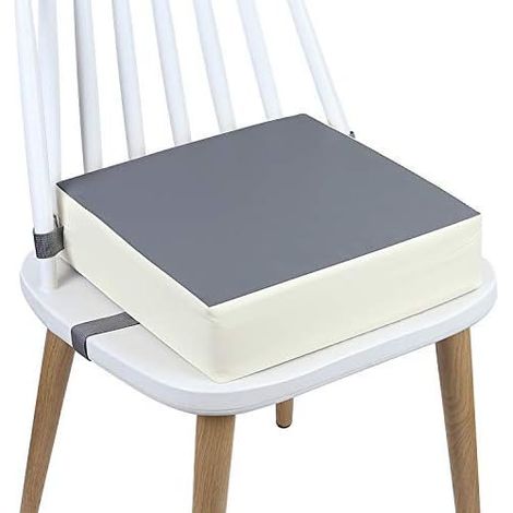 Rehausseur Chaise Enfant Coussin, en Toile de Coton Lavable avec 2 Sangles, Boucle de Sécurité, Motif de Dessin Animé Pour Enfant (gris + beige)
