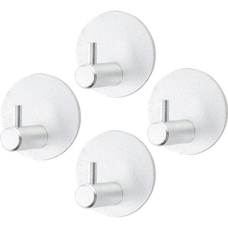 4-pack de porte-serviettes crochetés en aluminium, collés sans perçage, adaptés aux salles de bains, toilettes, cuisines, bureaux, etc. (Crochet rond en argent) (1/5)