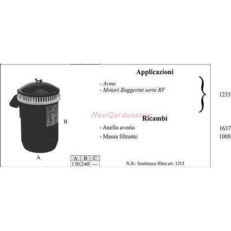 Filtro olio RUGGERINI per motocoltivatore RF 1233