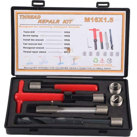 Kit de réparation de filetage 11 pièces, outil d'insertion fileté pour clé à taraud torsadée en acier inoxydable 1.5D de longueur 1.5D, kit de réparation Helicoil de conversion d'unités métriques-impé (1/5)