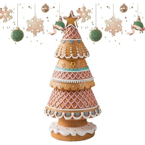 Sapin de table en pain d'épices, centre de table de Noël - Résine Décorations idéales pour étagères, cheminées, tables de fête et décorations saisonnières. (1/5)