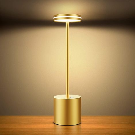 Lampe de table rechargeable USB, 3 températures de couleur, pour chevet, camping, intérieur, extérieur, terrasse, restaurant, or (1/5)