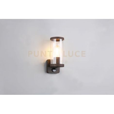 BONITO APPLIQUE DA ESTERNO IN FUSIONE DI ALLUMINIO COLORE RUGGINE E DIFFISORE TRASPARENTE CON SENSORE MOVIMENTO IP44 H.23CM 1 LUCE ATTACCO E27
