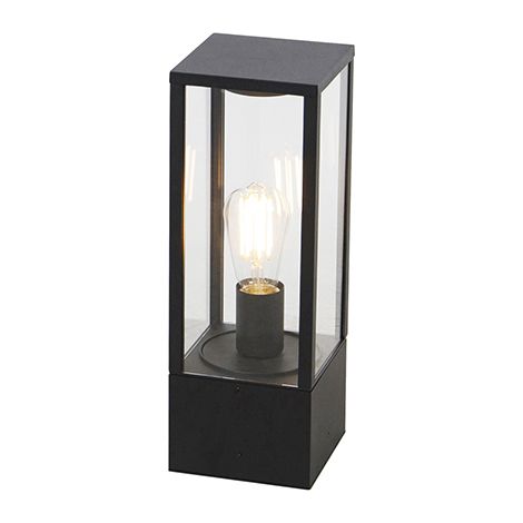 Qazqa – Lampadaire d'extérieur noir 40 cm IP44 – Aluminium et verre – Douille E27 – Intensité variable – Résistant aux éclaboussures