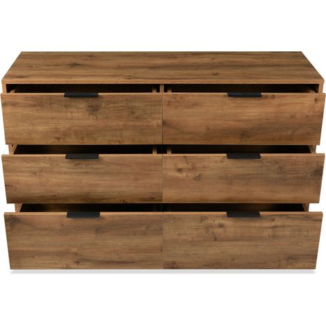 Redom – Commode buffet 6 tiroirs 120x40x76 cm en chêne foncé – Rangement spacieux pour vêtements et linge – Convient à chambres et salons