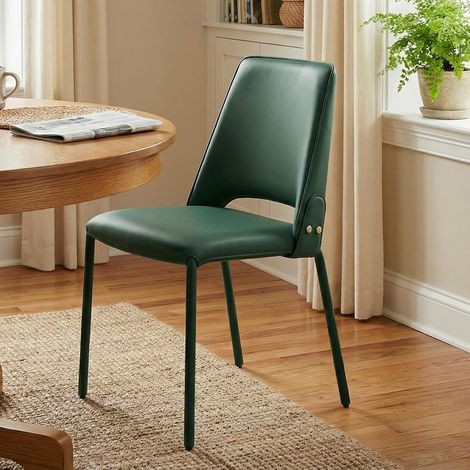 Dining Chair Set of 1 Kitchen Living Room Upholstered Solid Leather Dining Chair with Metal Legs for Dining Living Room Kitchen Dark Green (1/5)