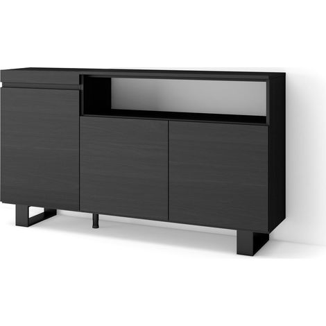 Buffet Salon et Cuisine Meuble de Rangement, Commode 150x87x35cm 3 Portes Design Industriel Style Moderne Noir (1/5)