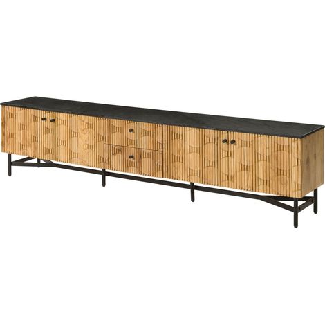 Mobile Tv in legno di acacia 240x40x55 Laccato - naturale / marmo scuro LONDON 107