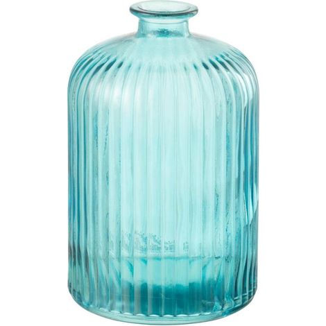 Vase Bouteille en Verre "Stripe" 23cm Bleu Aqua