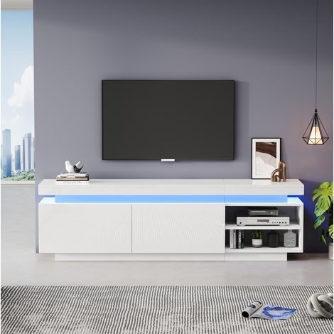 MEUBLIV Mobile TV 170 cm bianco lucido con LED, 2 ante e 2 vani a giorno (1/5)