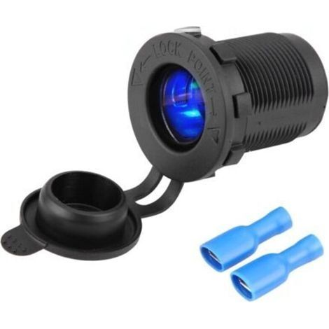 Prise allume-cigare étanche à la poussière avec LED bleue, pour voiture, moto et bateau. (1/5)