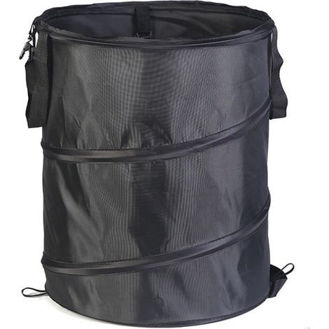 Zusammenklappbarer Camping-Mülleimer aus Oxford-Gewebe, ideal für Balkon und Garten, schwarz, Modell D34, kleine Größe, mit S-Clip. (1/5)