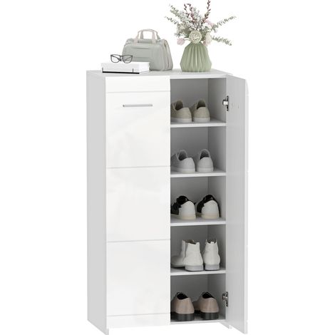 Étagère à chaussures à finition brillante, rangement à chaussures avec étagères réglables pour couloir, entrée, espace pour 10 paires, Blanc