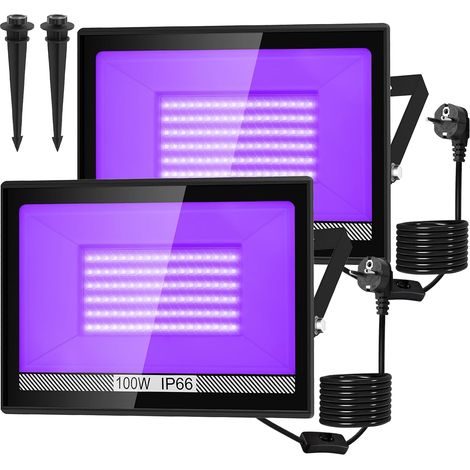 2paquet Lumière Noire LED 100W, 395nm Lumiere Noir Soiree Fluo, IP66 Etanche Lampe UV avec Prise, Projecteur LED UV pour Body Painting, Aquarium, Bar, Couleurs Néon Disco, Halloween (1/5)