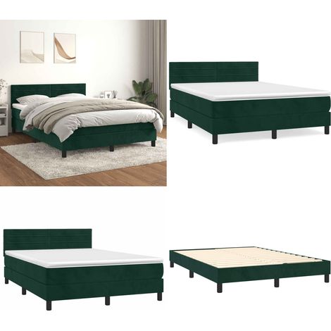 Boxspringbett mit Matratze Dunkelgrün 140x200 cm Samt - Boxspringbett - Samtbett - Doppelbett - Dunkelgrünes Bett - Hochwertiges Bett - Home & Living (1/5)