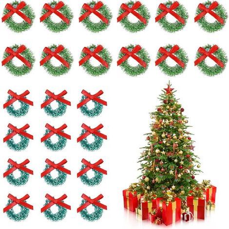 Set mit 24 Mini-Weihnachtskränzen – Ø 2,5 cm, zum Aufhängen, grasgrün/blaugrün (1/4)