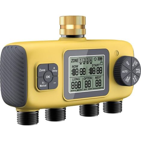 Programmateur 4 Voies Connecté. Arrosage Automatique Étanche IPX5. Goutte Pelouse Jardin Piscine (1/5)