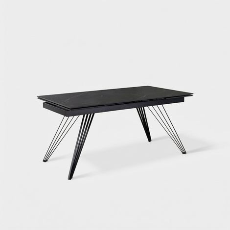 Mesa de comedor extensible de cerámica efecto mármol Augustus - Negro