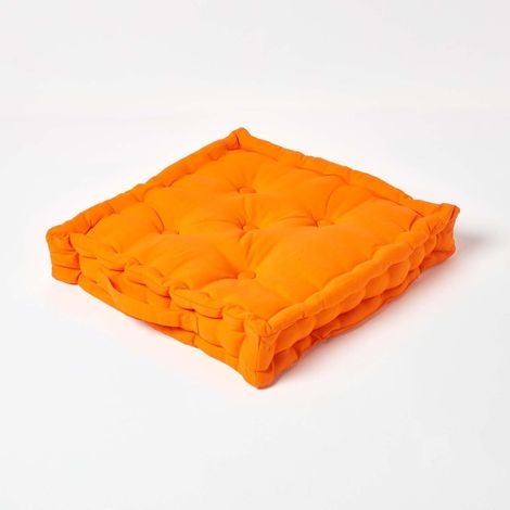HOMESCAPES Cotton Orange Floor Cushion, 40 x 40 cm