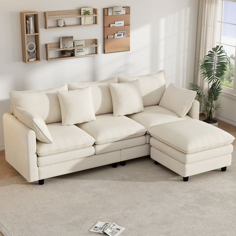 Canapé d’angle L 3 places avec méridienne mobile, 212×150×90 cm, chenille beige (1/5)