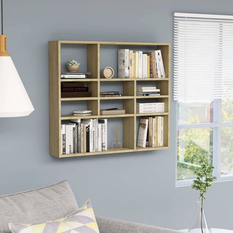 Vidaxl – Étagère murale en bois d’ingénierie Sonoma 90x16x78 cm – 10 compartiments ouverts – Facile à nettoyer – Pour objets de décoration (1/5)