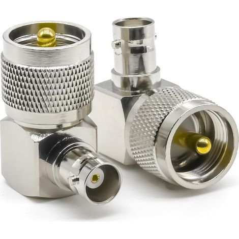 Lot de 2 adaptateurs PL259 BNC à angle droit, 90 degrés SO239 mâle vers BNC femelle, adaptateur d'antenne coudé PL259 BNC à faible perte pour radios WiFi, antenne, diffusion, audio (1/5)