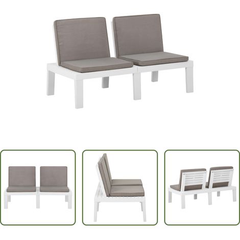Gartenstuhl - Garten-Lounge-Bank mit Auflagen Kunststoff Weiß (1/5)
