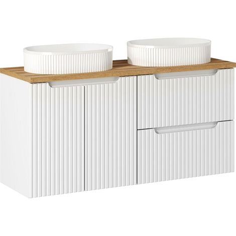 Doppelwaschtisch 120cm mit Keramikwaschbecken, weiß und Eiche, NEWPORT-56-WHITE (1/5)