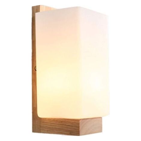 QORVA-Applique murale en verre et chêne blanc – Culot E27 – Dimensions 110x150x250mm – Éclairage 5-10 m² pour chambre et couloir