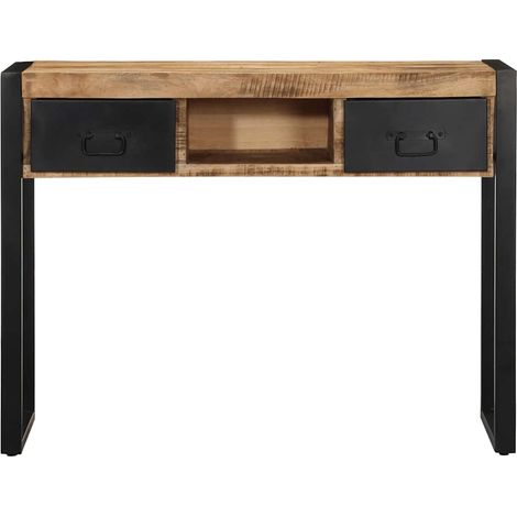 Table console，Table d'appoint，Bout de canapé，Meuble d'entrée 100x35x75 cm bois de manguier massif brut