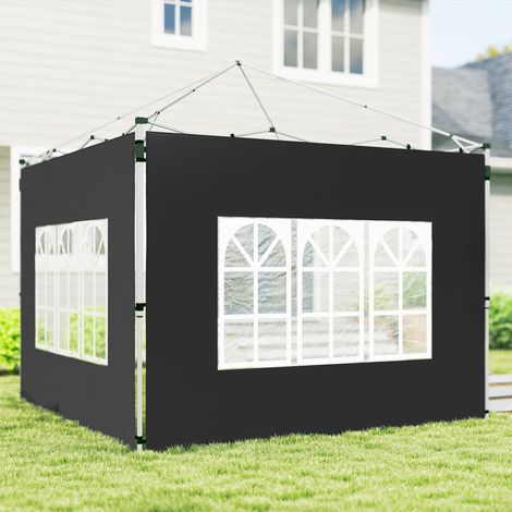 Set aus 2 Seitenwänden für einen 3 x 3 m großen Pavillon, Pavillonwand mit Fenster, 295 x 195 cm, schwarz