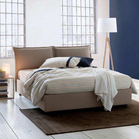 Dmora - Doppelbett Dcaprar, Containerbett mit Stoffbespannung, 100% Made in Italy, Frontöffnung, passend für Matratze 160x190 cm, Turteltaube (1/5)