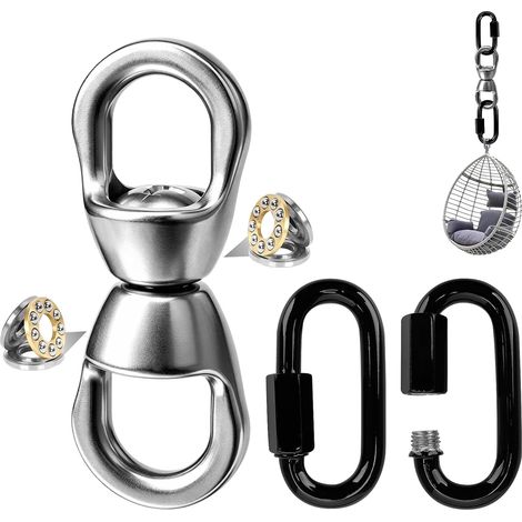 Hanging Chair Swing Hook, Heavy Load, 304 Stainless Steel Swing Hook with 2 Carabiners, 360° Rotatable Hanging Hook for Swing Hanger, Punch Bag, 800 Lbs (1/5)