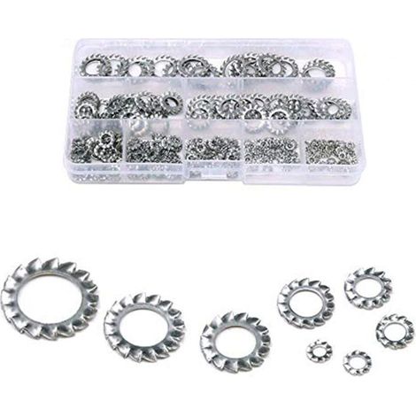 300 Pièces 304 Dents en Acier Inoxydable Externe étoile Rondelles de Blocage Assortiment Kit - Inclus: M25 M3 M4 M5 M6 M8 M10 M12 (1/5)