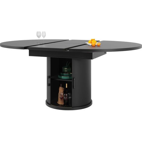 Mesa de Comedor Extensible Redonda a Ovalada, 118-158 x 118 cm, con Almacenaje Integrado, Negra (1/5)
