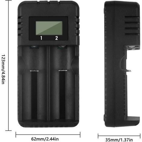 18650 Universal Battery Charger, Intelligent Fast Charging, 2-Slot Head with LCD Screen, Compatible with a Variety of 3.7V 266 Li-ION Batteries (1/3)