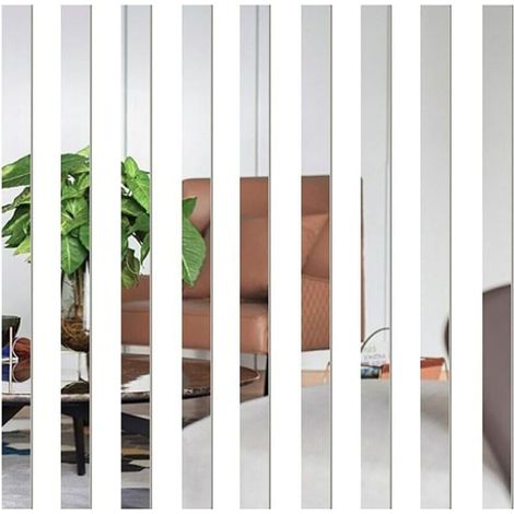 Set mit 10 Spiegelkacheln, gestreiften Aufklebern, langem, abnehmbarem Acrylstreifen, Mosaik-Wandaufkleber zur Dekoration von Wohn- und Schlafzimmern