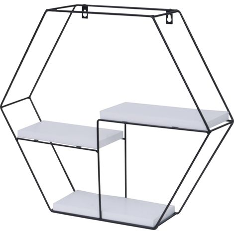 Étagère murale suspendue 3 étagères en métal et bois blanc design industriel 43x49x11 cm 040008656